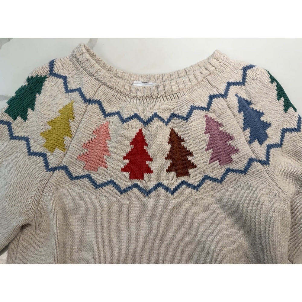 Hanna Andersson Festive Forest Sweater Sz 4 Fair Isle Holiday Pine Trees Nordic - Picture 2 of 5